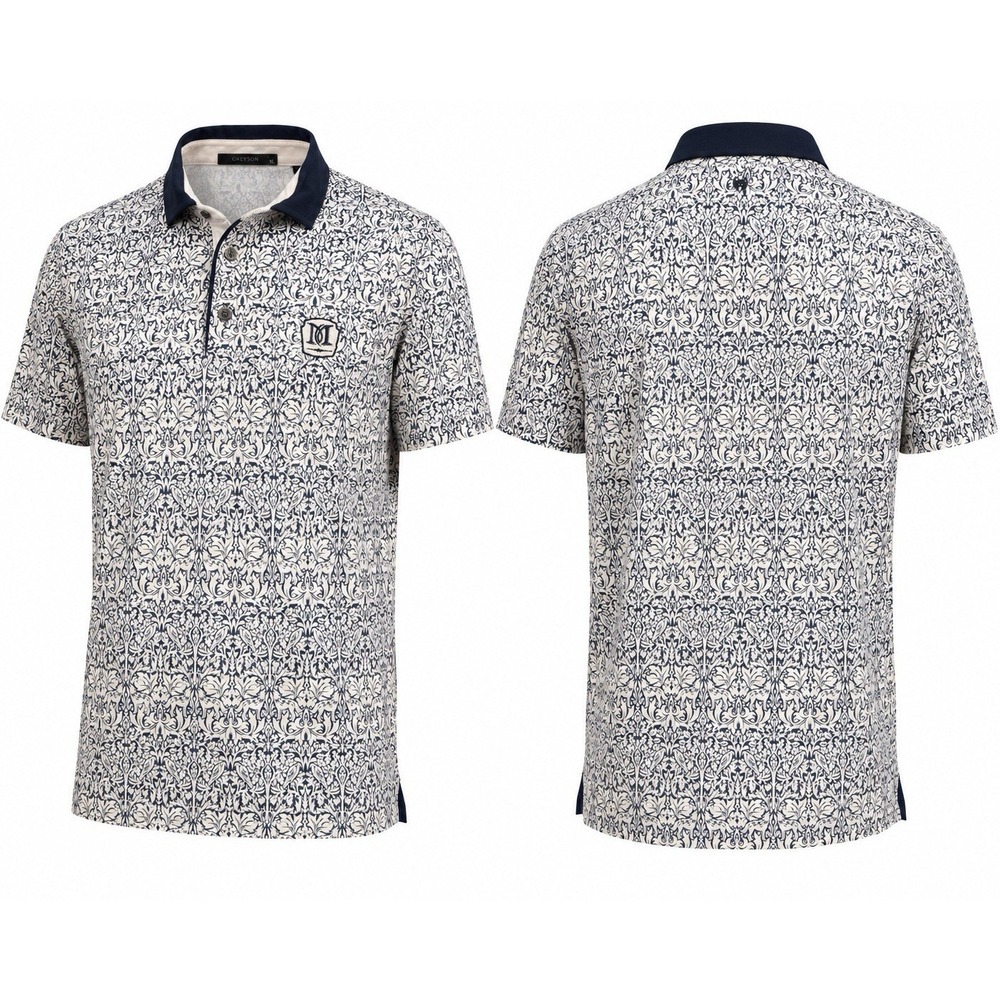 Greyson Golf Polo Performance Shirt Mens XL BLUE FLORAL  Wolf AOP Logo